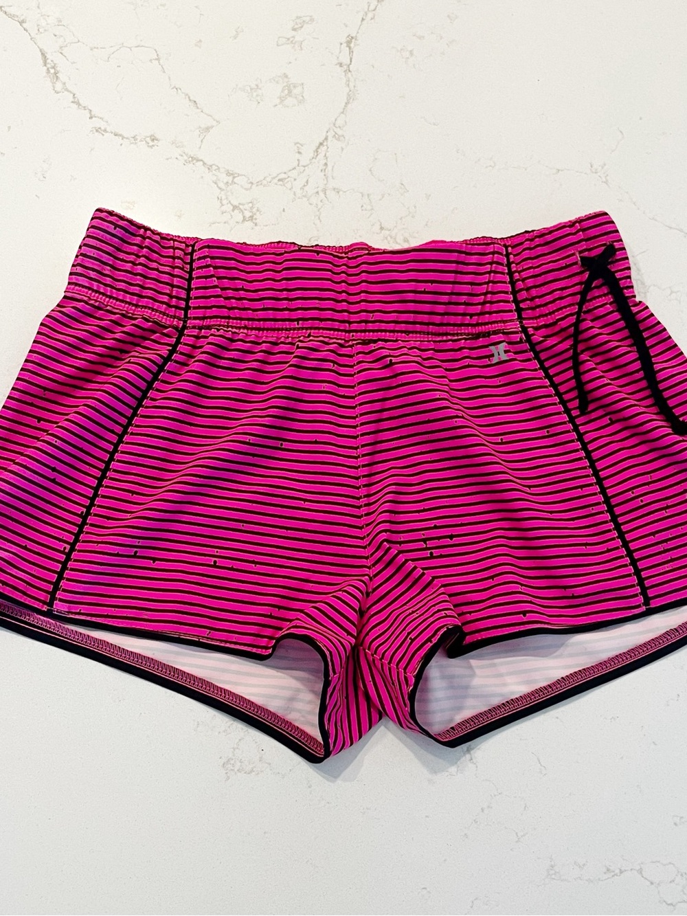 Hurley Pink and Black Striped Athletic Shorts
